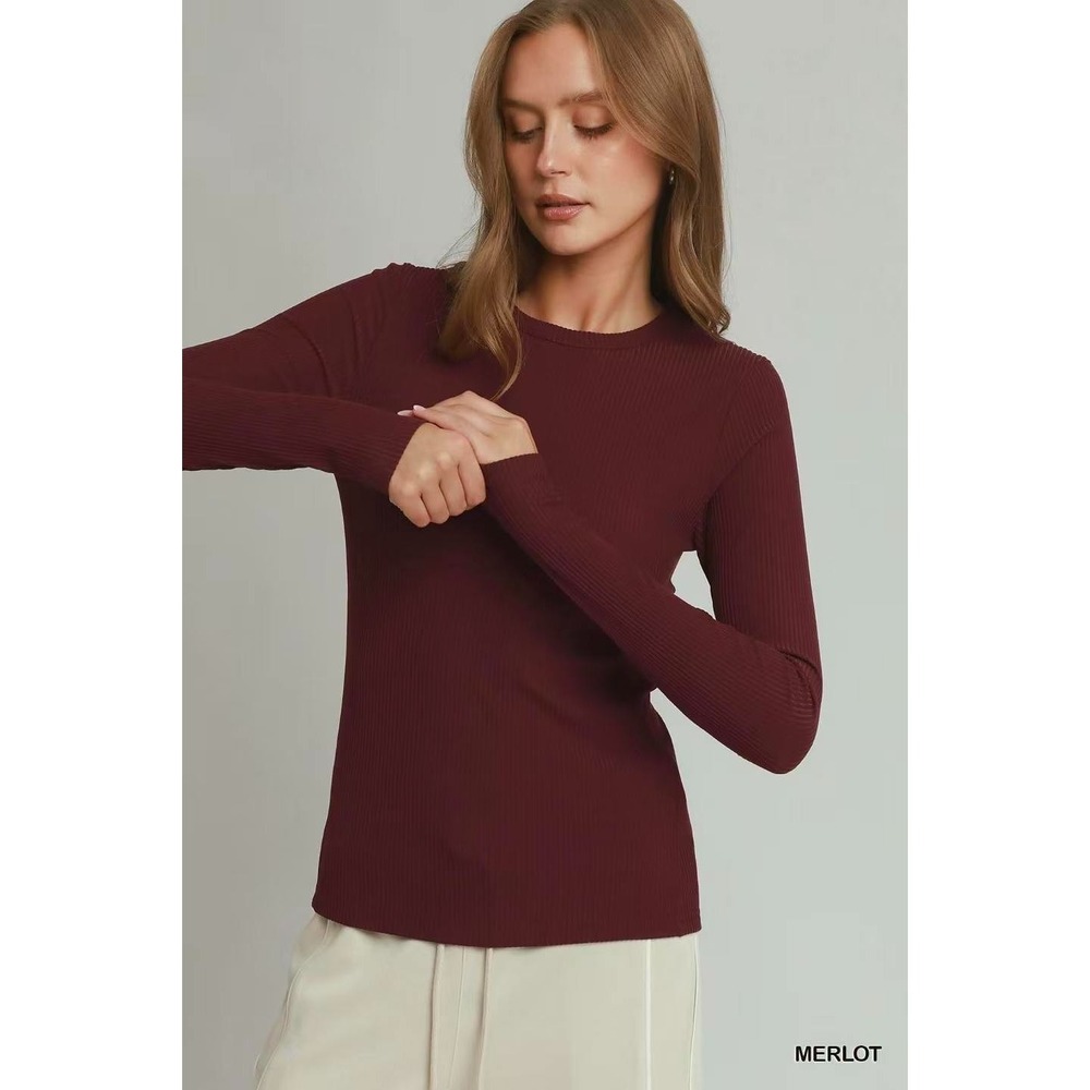 Umgee Brushed Rib Long Sleeve Top - Small